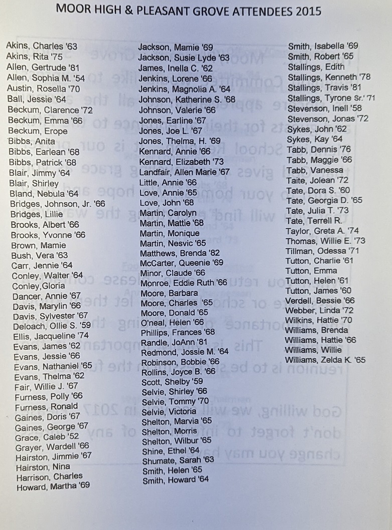Image of 2015 B.L. Moor and Pleasant Grove Reunion Attendees