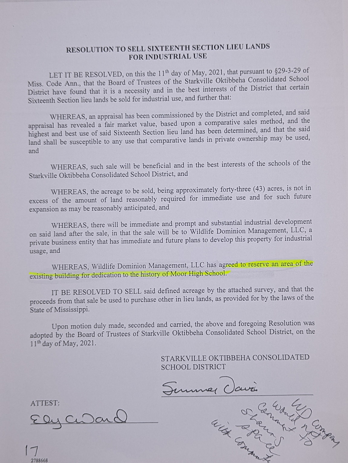 Image of Resolution to Sell Section Sixteenth Lieu Lands For Industrial Use